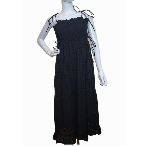 Mango Dresses & Skirts - MNG Womens Spaghetti Strap Halter Eyelet Dress Black Size 4